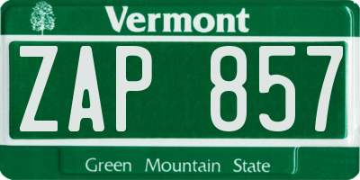 VT license plate ZAP857
