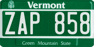 VT license plate ZAP858
