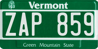 VT license plate ZAP859