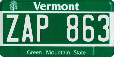 VT license plate ZAP863
