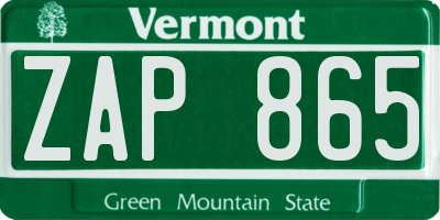 VT license plate ZAP865