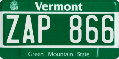 VT license plate ZAP866