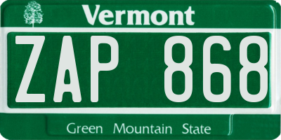 VT license plate ZAP868