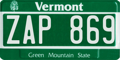 VT license plate ZAP869