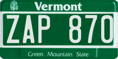 VT license plate ZAP870