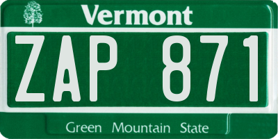 VT license plate ZAP871