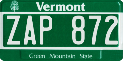 VT license plate ZAP872