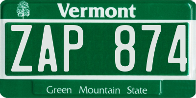 VT license plate ZAP874