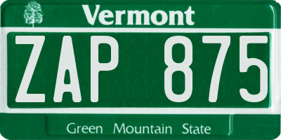 VT license plate ZAP875