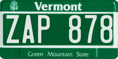 VT license plate ZAP878
