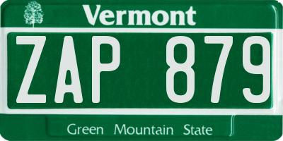 VT license plate ZAP879