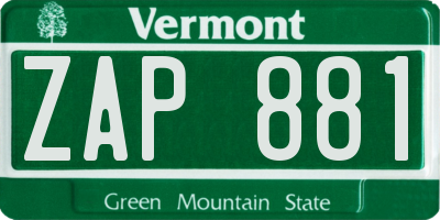 VT license plate ZAP881