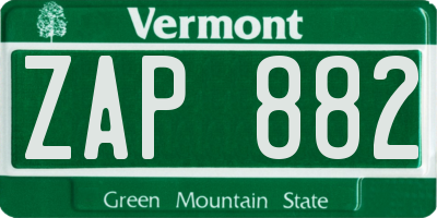 VT license plate ZAP882