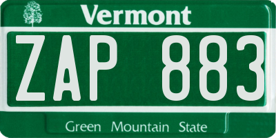 VT license plate ZAP883