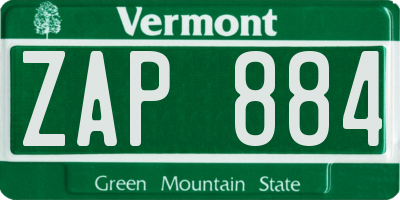 VT license plate ZAP884