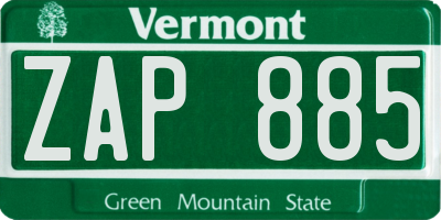 VT license plate ZAP885