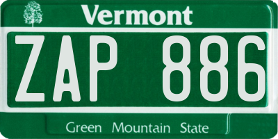 VT license plate ZAP886