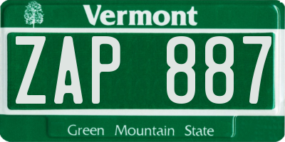 VT license plate ZAP887
