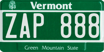 VT license plate ZAP888