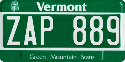 VT license plate ZAP889
