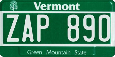 VT license plate ZAP890