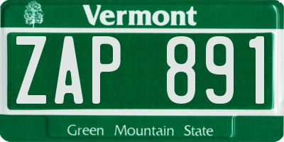 VT license plate ZAP891