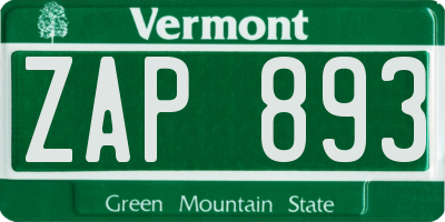 VT license plate ZAP893