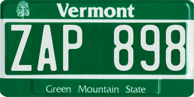 VT license plate ZAP898