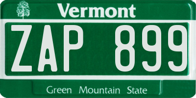 VT license plate ZAP899