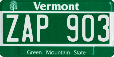 VT license plate ZAP903