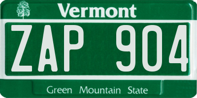 VT license plate ZAP904