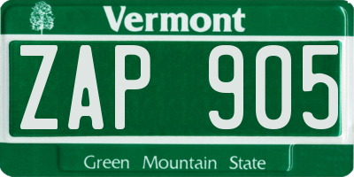VT license plate ZAP905