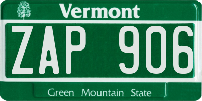 VT license plate ZAP906