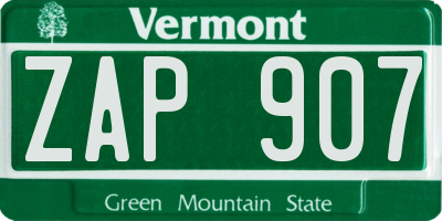 VT license plate ZAP907