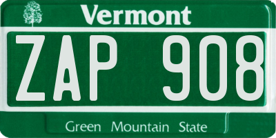 VT license plate ZAP908