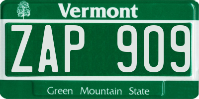 VT license plate ZAP909