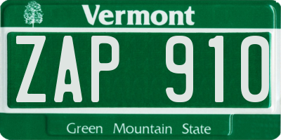VT license plate ZAP910