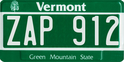 VT license plate ZAP912