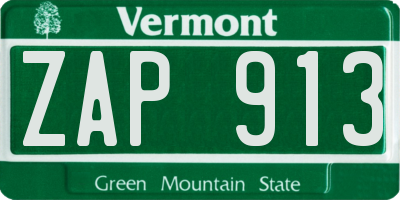 VT license plate ZAP913