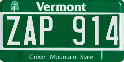 VT license plate ZAP914