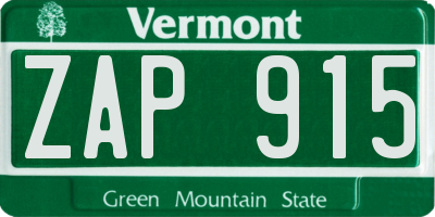 VT license plate ZAP915