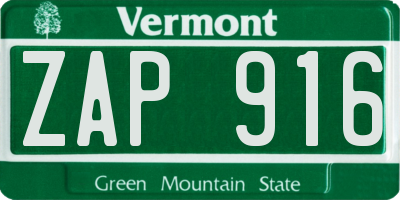 VT license plate ZAP916