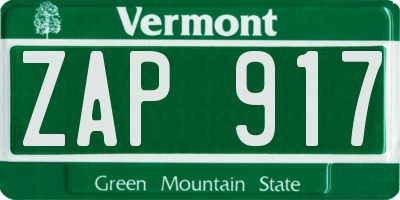 VT license plate ZAP917