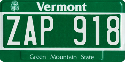 VT license plate ZAP918