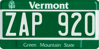 VT license plate ZAP920