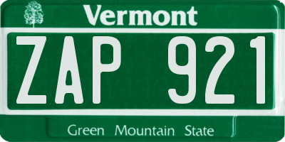 VT license plate ZAP921