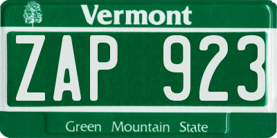 VT license plate ZAP923