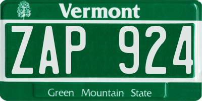 VT license plate ZAP924