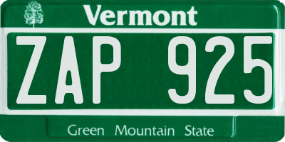 VT license plate ZAP925