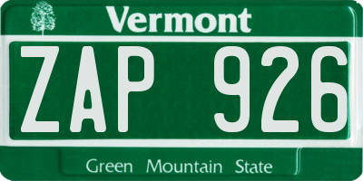 VT license plate ZAP926